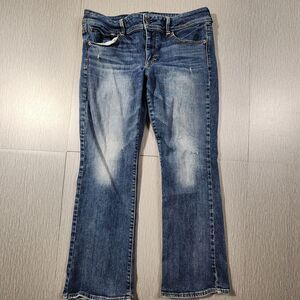 American Eagle Women Kick Boot Stretch Mid Rise Blue Denim Jean 14 Short